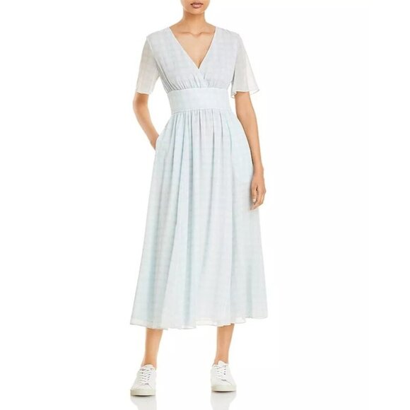 Emporio Armani Check Print Chiffon Dress US Size 2 Midi Length Blue - Picture 1 of 14